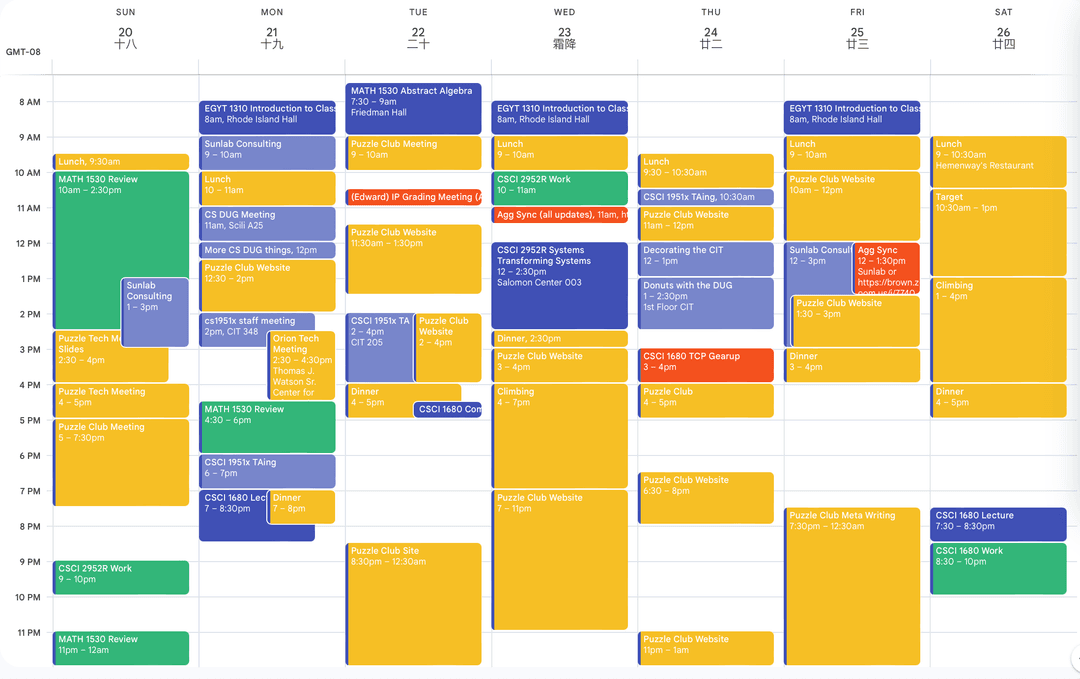 Picture of Google Calendar for Oct 20, 2024