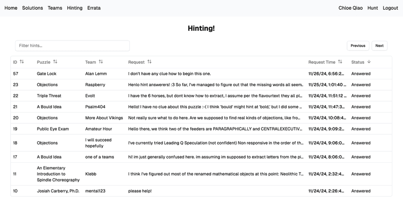 The hinting page on desktop